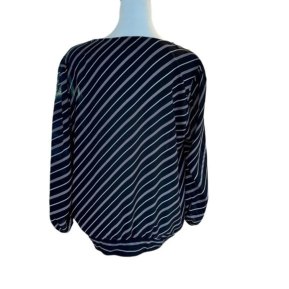 LOFT Black & White Striped Faux Wrap Front Tie Top • Size Medium • LIKE NEW - Picture 3 of 5